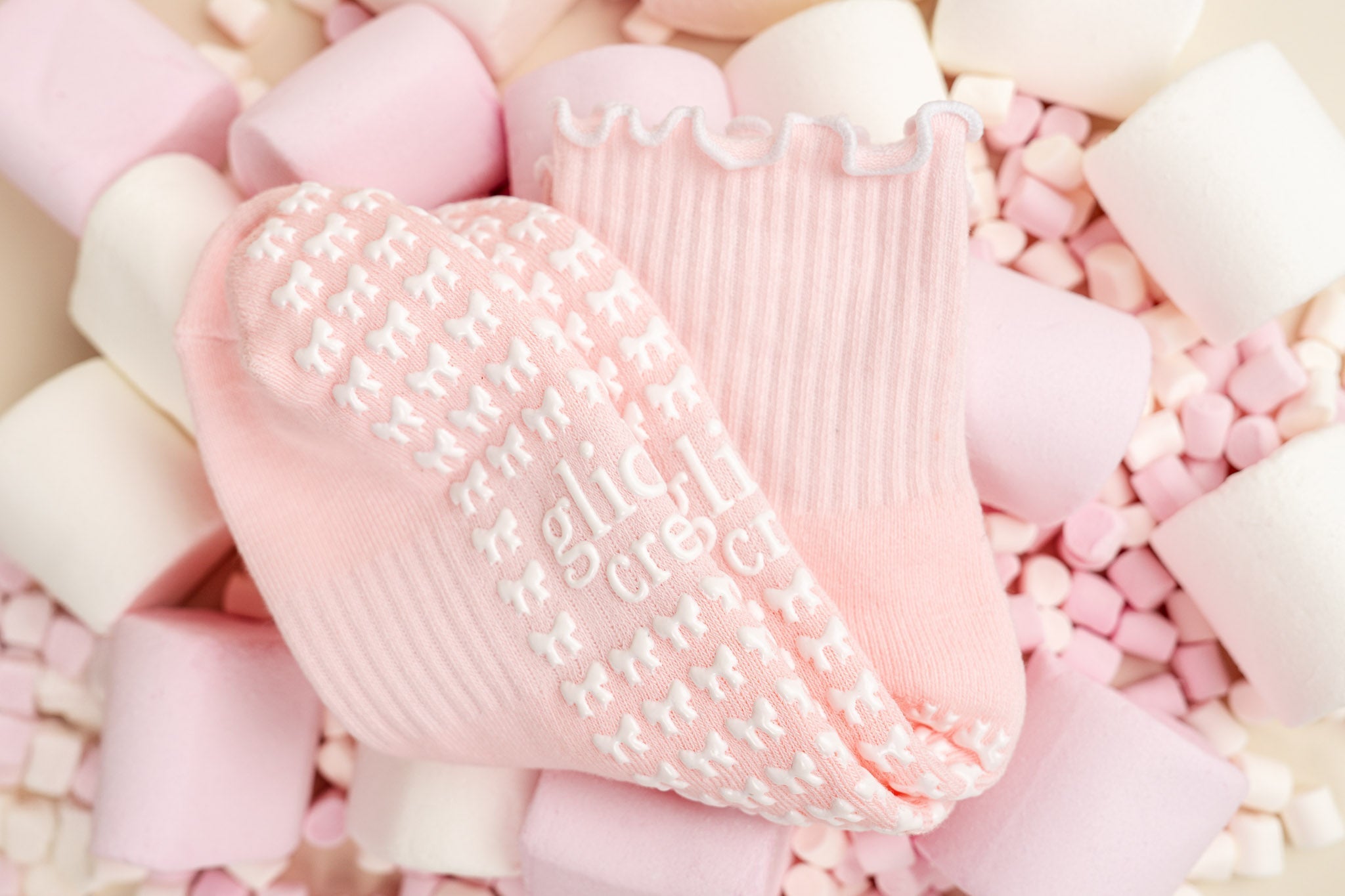 Pink Glide Crew Grip socks with full sole grip
